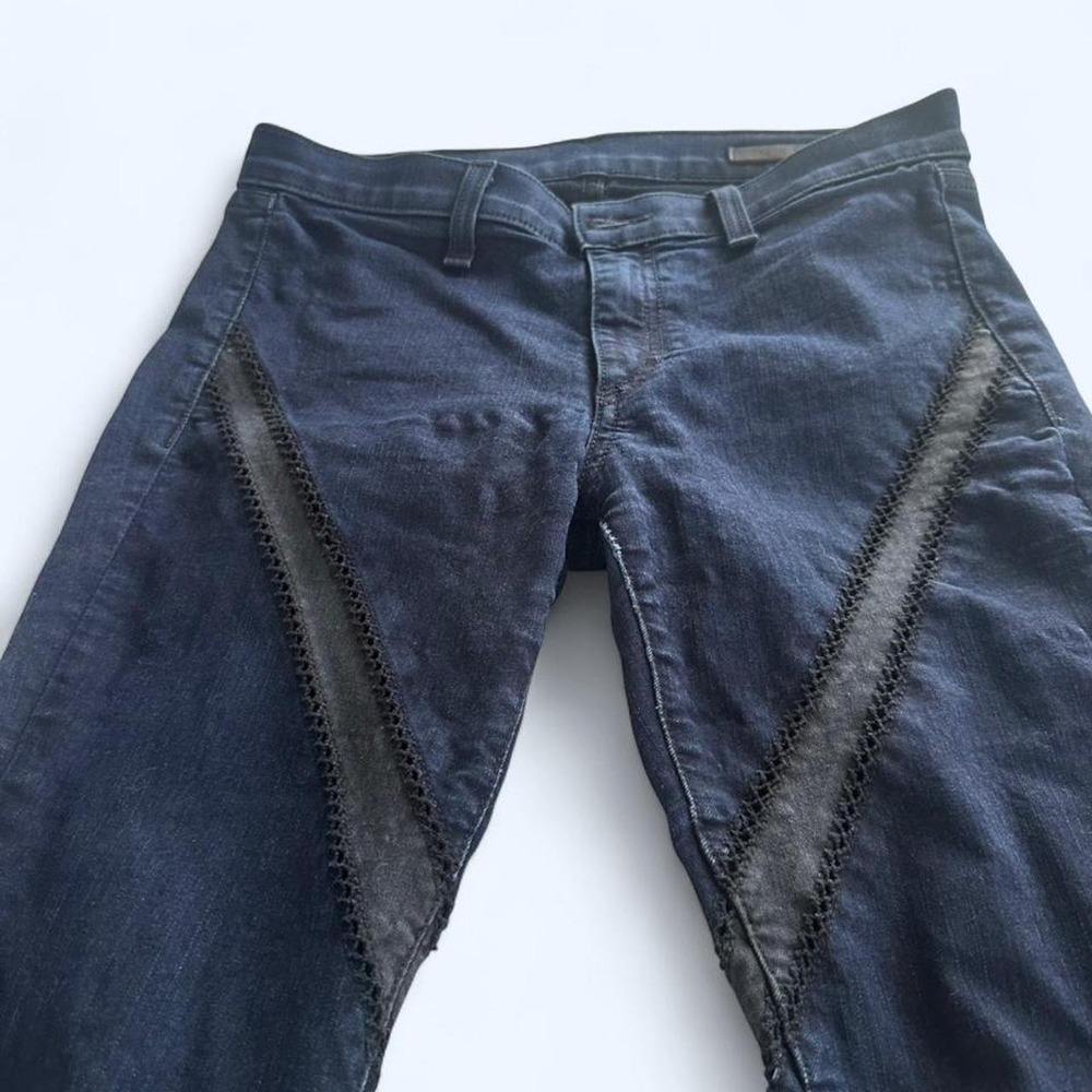 rag & bone Midnight Dark Wash Blue Lace Trim Panel Skinny Jeans Size 27 - Picture 2 of 8